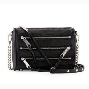 Rebecca Minkoff Black Leather Moto Mini 5 Zip Chain Crossbody Bag